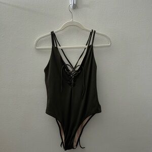 LA Hearts Army Green Lace Up One Piece Swimsuit in Size Medium